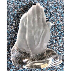 Vintage Viking Frosted Glass Praying Hands Figure with Label Religious Biblical